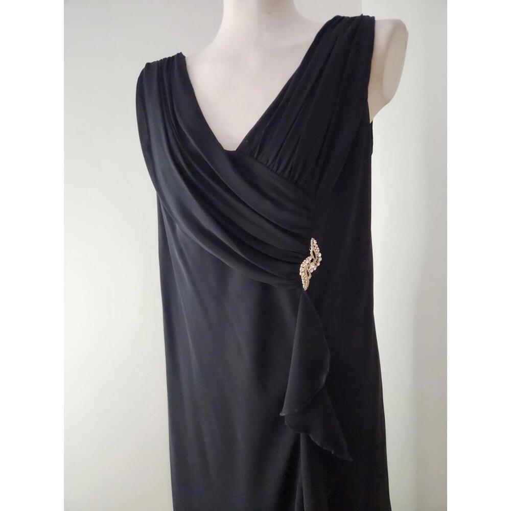 VTG Y2K Black Whimsigoth Drape Dress 6 Brooch Dark Fairy Faux Wrap Goth Large